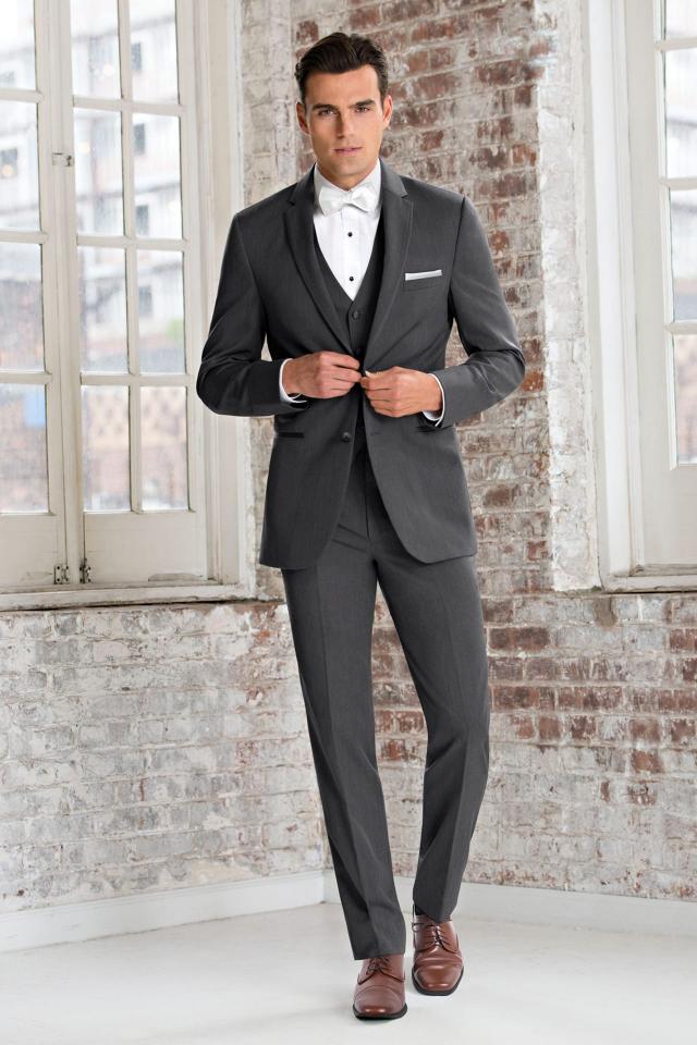 Wedding Suit Steel Grey Michael Kors Sterling with matching Fullback Vest and Expressions White Bow Tie