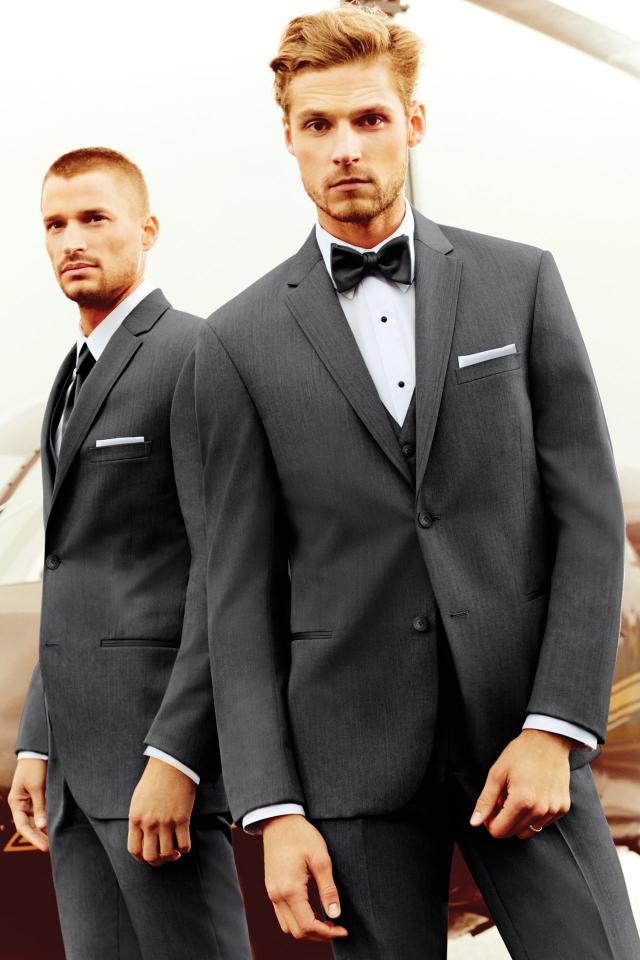 Wedding Suit Steel Grey Michael Kors Sterling with matching Fullback Vest and Black Expressions Bow Tie