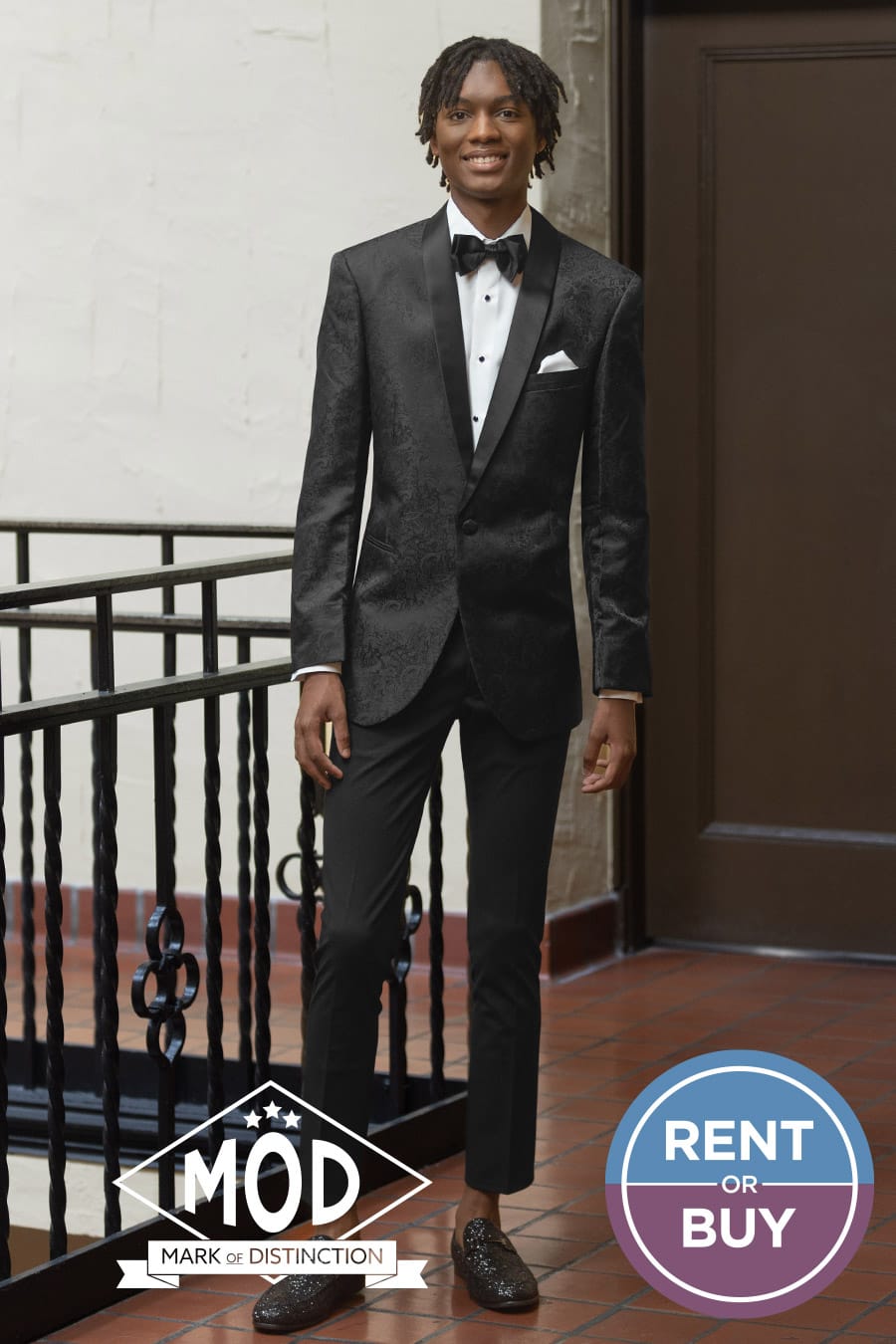 Mark of Distinction Black Paisley Tuxedo Jacket Rent or Buy for your wedding