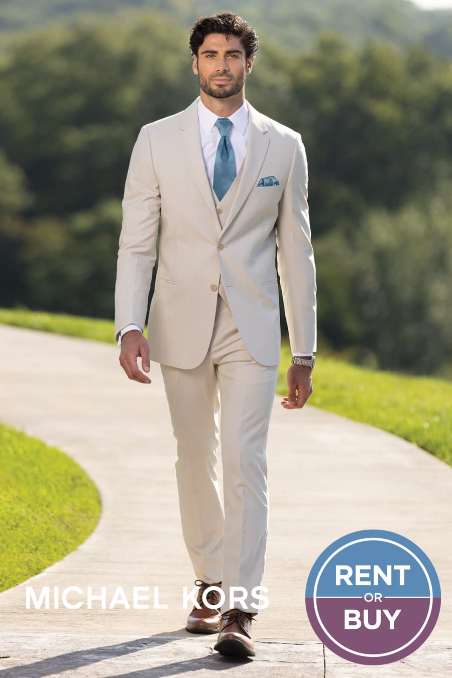 Michael Kors Tan Performance Wedding Suit Rent or Buy for your wedding